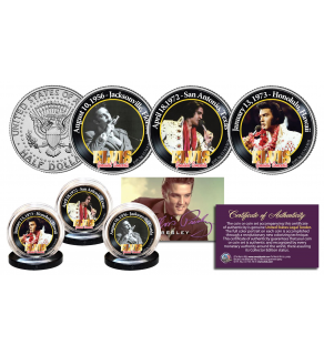 ELVIS PRESLEY Greatest Concerts Official JFK Half Dollar Genuine Legal Tender U.S. 3-Coin Set