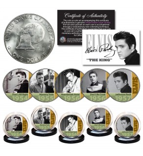 ELVIS PRESLEY * Early Music Hits - 1950's * Genuine U.S. 1976 Bicentennial IKE Eisenhower Dollar 5-Coin Set