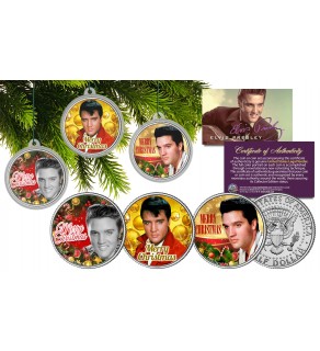 ELVIS PRESLEY JFK Half Dollar 3-Coin Set with Christmas Tree Ornament Capsules - Licensed