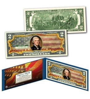 United States of America Flag - Old Design - Legal Tender $2 Bill FULLY COLORIZED