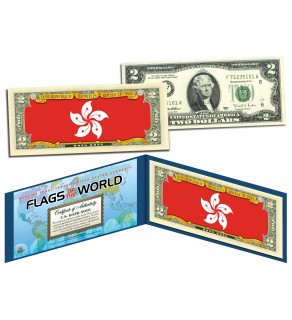 HONG KONG - Official Flags of the World Genuine Legal Tender U.S. $2 Two-Dollar Bill Currency Bank Note