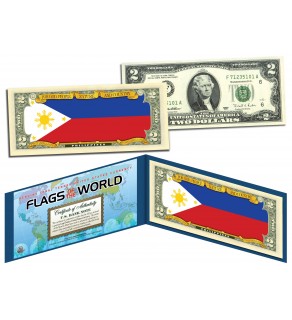 PHILIPPINES - Official Flags of the World Genuine Legal Tender U.S. $2 Two-Dollar Bill Currency Bank Note