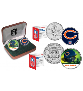 CHICAGO BEARS - NFL 2-COIN SET State Quarter & JFK Half Dollar in Exclusive Football Pigskin Display Box OFFICIALLY LICENSED