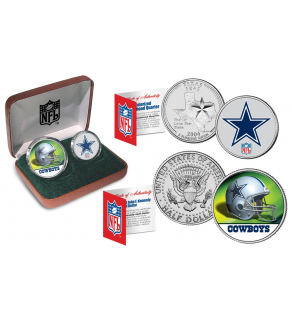 DALLAS COWBOYS - NFL 2-COIN SET State Quarter & JFK Half Dollar in Exclusive Football Pigskin Display Box OFFICIALLY LICENSED