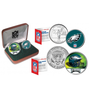 PHILADELPHIA EAGLES - NFL 2-COIN SET State Quarter & JFK Half Dollar in Exclusive Football Pigskin Display Box OFFICIALLY LICENSED