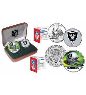 OAKLAND RAIDERS - NFL 2-COIN SET State Quarter & JFK Half Dollar in Exclusive Football Pigskin Display Box OFFICIALLY LICENSED