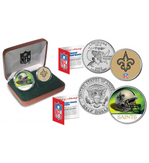 NEW ORLEANS SAINTS - NFL 2-COIN SET State Quarter & JFK Half Dollar in Exclusive Football Pigskin Display Box OFFICIALLY LICENSED