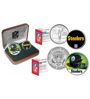 PITTSBURGH STEELERS - NFL 2-COIN SET State Quarter & JFK Half Dollar in Exclusive Football Pigskin Display Box OFFICIALLY LICENSED