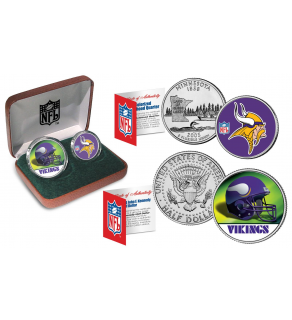 MINNESOTA VIKINGS - NFL 2-COIN SET State Quarter & JFK Half Dollar in Exclusive Football Pigskin Display Box OFFICIALLY LICENSED