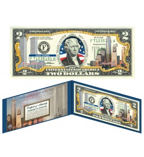 WORLD TRADE CENTER 9/11 WTC - 10th Anniversary - Colorized $2 US Bill - FREEDOM TOWER