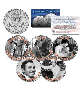 CLARK GABLE - MOVIES - Colorized JFK Kennedy Half Dollar U.S. 5-Coin Set