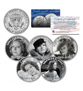 GRETA GARBO - MOVIES - Colorized JFK Kennedy Half Dollar U.S. 5-Coin Set