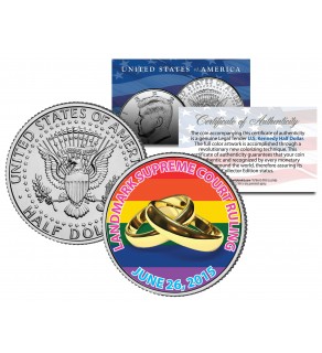 GAY PRIDE Marriage Equality Colorized 2015 JFK Half Dollar U.S. Coin Wedding Rings 6/26/2015