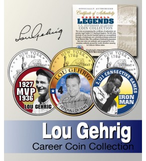 LOU GEHRIG *Hall of Fame* Legends Colorized New York Quarter US Gold Plated Coin 