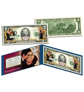 GONE WITH THE WIND Movie Colorized $2 Bill U.S. Legal Tender - Officially Licensed