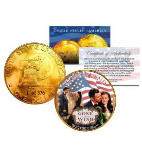 1976 GONE WITH THE WIND 24K Gold Plated IKE Dollar - Each Coin Serial Numbered of 376 - Officially Licensed