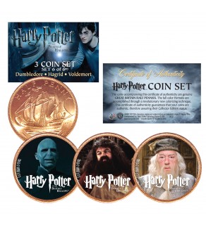Harry Potter DEATHLY HALLOWS Colorized British Halfpenny 3-Coin Set (Set 6 of 6) - Officially Licensed