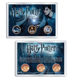 Harry Potter DEATHLY HALLOWS Great Britain Half Pennies 3-Coin Set with 4x6 Display