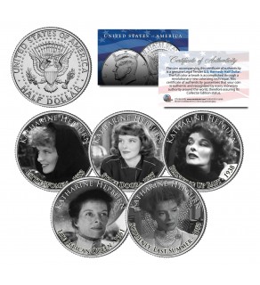 KATHARINE HEPBURN - MOVIES - Colorized JFK Kennedy Half Dollar U.S. 5-Coin Set