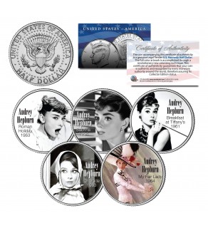 AUDREY HEPBURN - MOVIES - Colorized JFK Kennedy Half Dollar U.S. 5-Coin Set