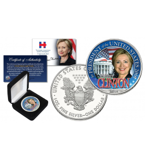 HILLARY CLINTON For President 1 oz PURE SILVER AMERICAN U.S. EAGLE in Deluxe Black Felt Coin Display Gift Box