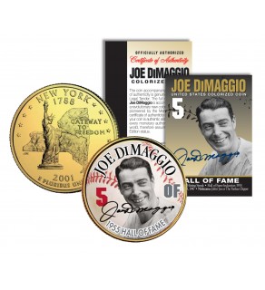 JOE DiMAGGIO - Hall of Fame - Legends Colorized New York State Quarter 24K Gold Plated Coin