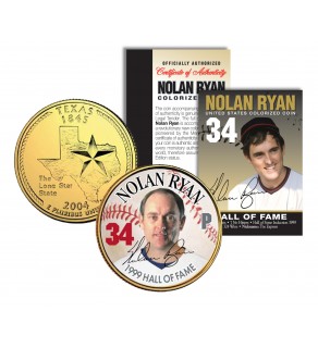 NOLAN RYAN - Hall of Fame - Legends Colorized Texas State Quarter 24K Gold Plated Coin