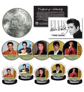 ELVIS PRESLEY * 1960's-70's Music Hits * Genuine U.S. 1976 Bicentennial IKE Eisenhower Dollar 5-Coin Set