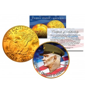 GENERAL DWIGHT D EISENHOWER Colorized IKE Dollar U.S. Coin 24K Gold Plated ARMY