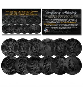EISENHOWER IKE DOLLARS BLACK RUTHENIUM 6-COIN SET Complete Set of all 6 Years 1971-1978 with COA