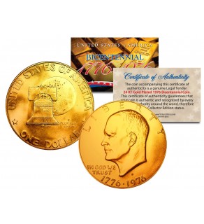 Bicentennial 1976 Eisenhower IKE Dollar Coins 24K GOLD PLATED w/Capsule