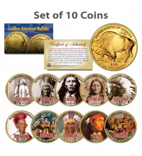 FAMOUS NATIVE AMERICANS Colorized American Gold Buffalo 10-Coin Full Set INDIANS