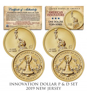 American Innovation NEW JERSEY 2019 Statehood $1 Dollar Coin - Uncirculated 2-Coin P & D Set