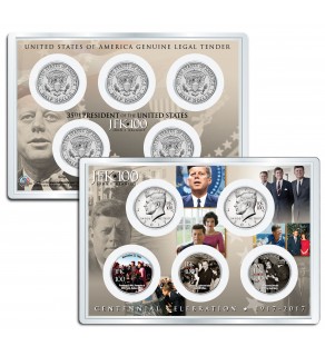 PRESIDENT * Assassination * JOHN F. KENNEDY JFK100 Centennial Celebration 2017 Official Kennedy Half Dollar 5-Coin Set with 4x6 Lens Display 