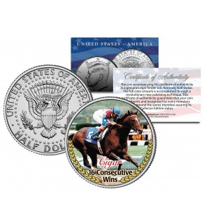 CIGAR - 16 Consecutive Wins - Thoroughbred Racehorse Colorized JFK Half Dollar US Coin 