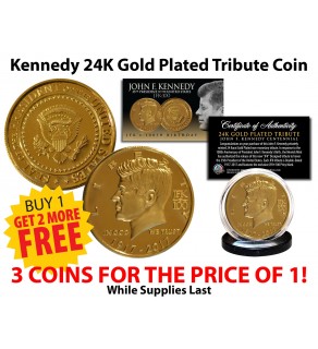 President JOHN F. KENNEDY 100th Birthday Celebration 1917-2017 Official 24K Gold Clad Tribute Coin - BUY 1 GET 2 FREE