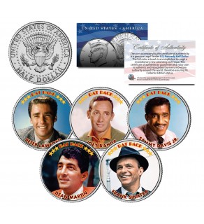 THE RAT PACK - Colorized JFK Kennedy Half Dollar U.S. 5-Coin Set - Sinatra - Dean Martin - Sammy Davis Jr - Bishop - Lawford