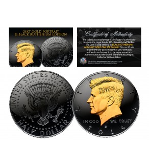 Black RUTHENIUM Clad 2014 Kennedy Half Dollar U.S. Coin with 24K Gold Clad JFK Portrait - 50th Anniversary - D Mint