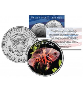 TIGER OSCAR - Tropical Fish Series - JFK Kennedy Half Dollar U.S. Colorized Coin