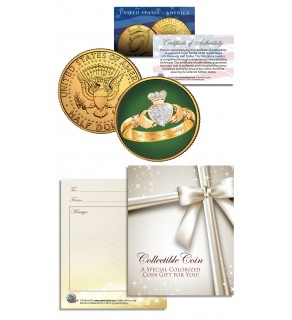 CLADDAGH RING 24K Gold Plated JFK Kennedy Half Dollar U.S. Colorized Coin