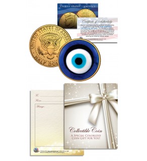 EVIL EYE AMULET Kennedy JFK Half Dollar U.S. 24K Gold Plated Talisman LUCKY COIN