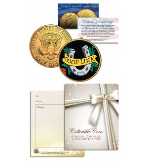 GOOD LUCK HORSESHOE Kennedy JFK Half Dollar U.S. 24K Gold Plated LUCKY COIN