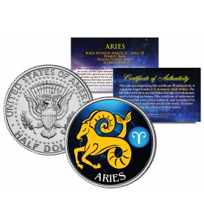 ARIES - Horoscope Astrology Zodiac - JFK Kennedy Half Dollar US Colorized Coin