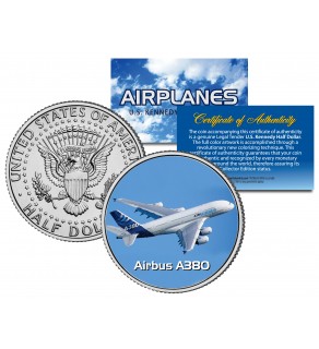 AIRBUS A380 - Airplane Series - JFK Kennedy Half Dollar U.S. Colorized Coin