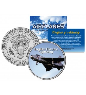 ENGLISH ELECTRIC LIGHTNING - Airplane Series - JFK Kennedy Half Dollar U.S. Colorized Coin
