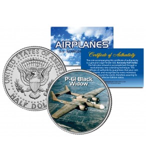 P-61 BLACK WIDOW - Airplane Series - JFK Kennedy Half Dollar U.S. Colorized Coin