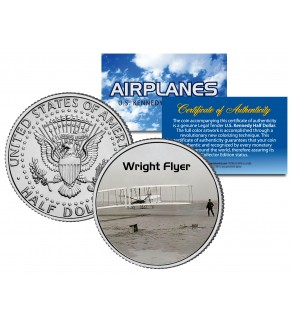 WRIGHT FLYER - Airplane Series - JFK Kennedy Half Dollar U.S. Colorized Coin
