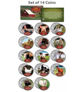 Collectible FARM ANIMALS Colorized JFK Kennedy Half Dollar U.S. 14-Coin Full Set