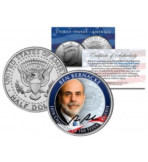 BEN BERNANKE 14th Chairman Federal Reserve JFK Kennedy Half Dollar US Colorized Coin