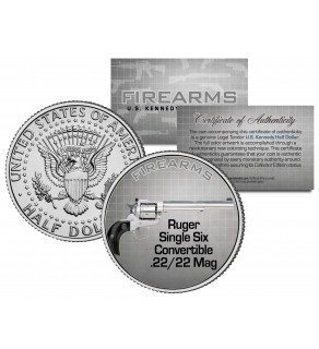 RUGER SINGLE SIX .22 Mag Gun Firearm JFK Kennedy Half Dollar US Colorized Coin